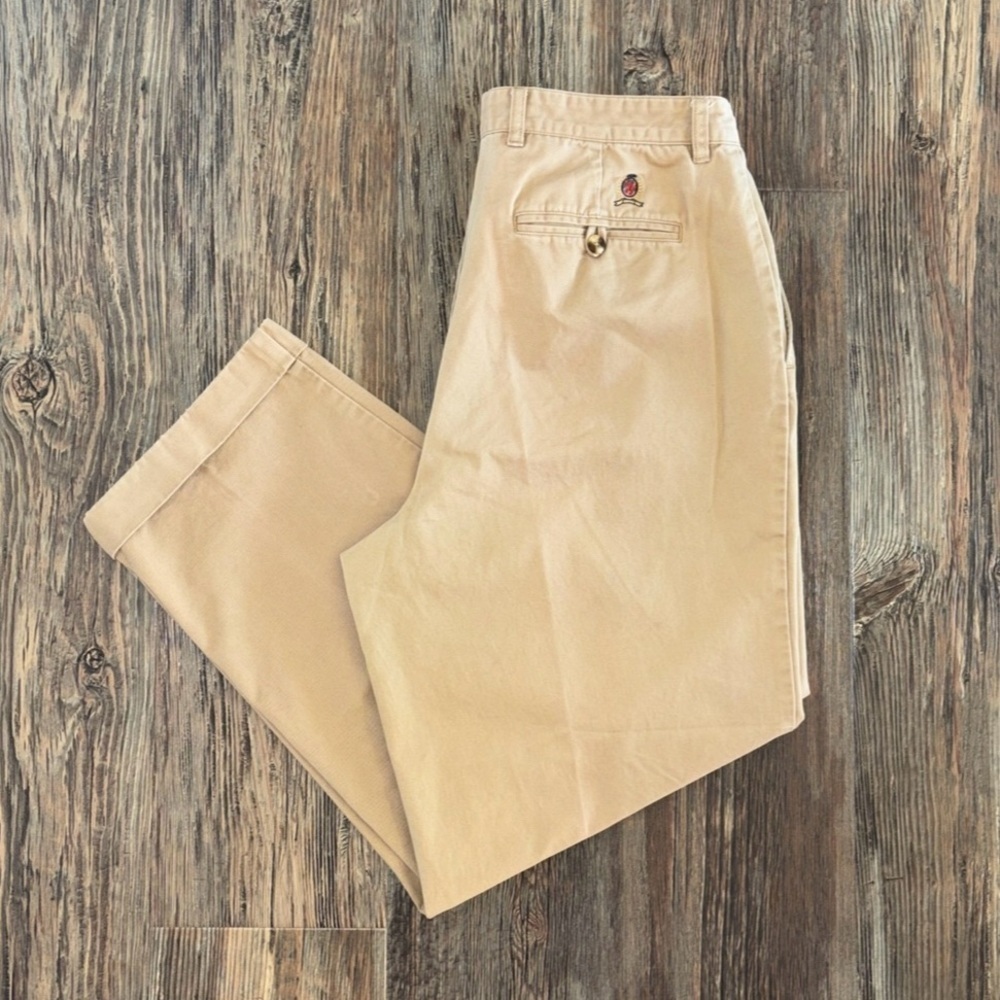 *Read Vtg Y2K Tommy Hilfiger Khaki Chino Pants Mens 36X30 Beige Cuffed Pleated